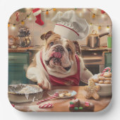 Engelse Bulldog Holiday Baking: Feestelijke Kerst Papieren Bordje (Voorkant)