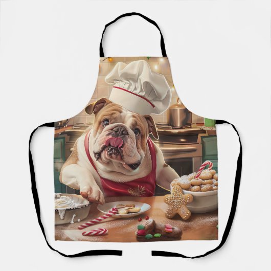 Engelse Bulldog Holiday Baking: Feestelijke Kerst Schort (Voorkant)