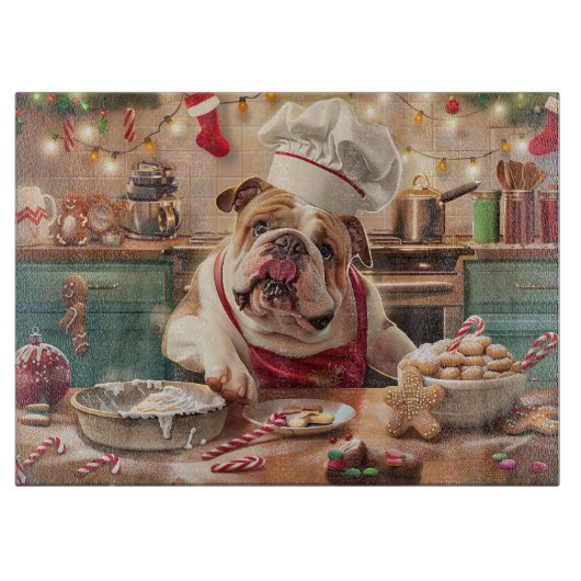 Engelse Bulldog Holiday Baking: Feestelijke Kerst Snijplank (Voorkant)