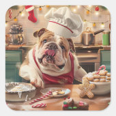 Engelse Bulldog Holiday Baking: Feestelijke Kerst Vierkante Sticker (Voorkant)