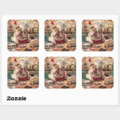 Engelse Bulldog Holiday Baking: Feestelijke Kerst Vierkante Sticker (Vel)