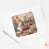 Engelse Bulldog Holiday Baking: Feestelijke Kerst Vierkante Sticker (Envelop)
