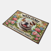 Engelse Bulldog Home Sweet, Floral ingelijst Welko Deurmat (Schuin)