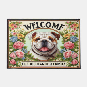 Engelse Bulldog Home Sweet, Floral ingelijst Welko Deurmat