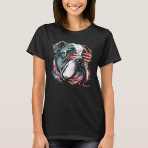 Engelse Bulldog Hond 4 juli Amerikaanse vlag USA T-shirt