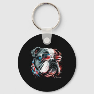 Engelse Bulldog Hond 4 juli Amerikaanse Vlag VS Sleutelhanger