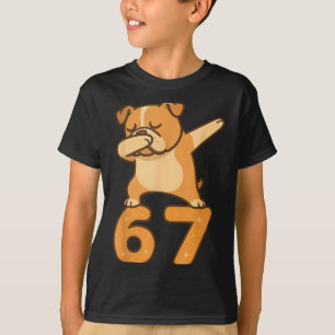Engelse Bulldog Hond 67 Meme Zes Zeven Grappig Dab T-shirt