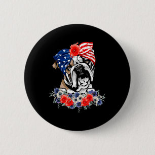 Engelse Bulldog Hond Amerikaanse Vlag Patriottisch Ronde Button 5,7 Cm