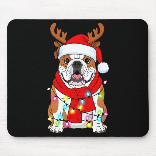 Engelse Bulldog Hond Boom Kerstverlichting Kerstmi Muismat (Voorkant)