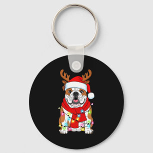 Engelse Bulldog Hond Boom Kerstverlichting Kerstmi Sleutelhanger