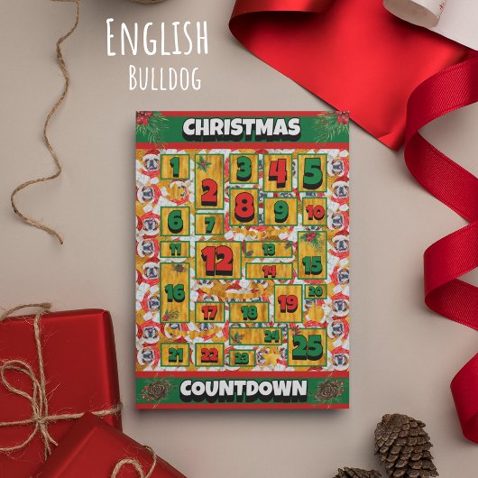 Engelse Bulldog Hond Countdown Kerstmis Advent Feestdagenkaart