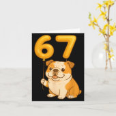 Engelse Bulldog Hond Grappig 67 Meme Zes Zeven Bal Kaart (Gele Bloem)