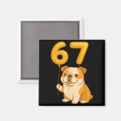 Engelse Bulldog Hond Grappig 67 Meme Zes Zeven Bal Magneet (Voorkant / Achterkant)