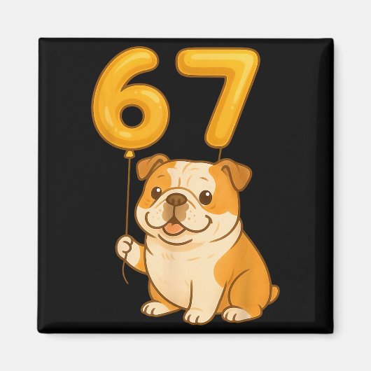 Engelse Bulldog Hond Grappig 67 Meme Zes Zeven Bal Magneet (Voorkant)