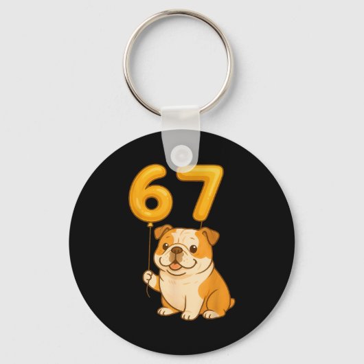 Engelse Bulldog Hond Grappig 67 Meme Zes Zeven Bal Sleutelhanger (Voorkant)