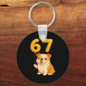 Engelse Bulldog Hond Grappig 67 Meme Zes Zeven Bal Sleutelhanger (Voorkant)