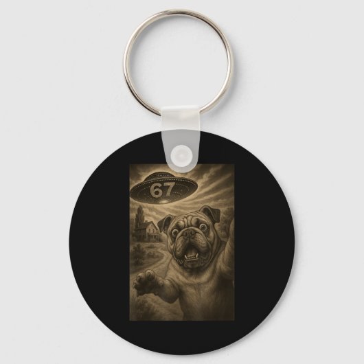Engelse Bulldog Hond Selfie 67 Meme Zes Zeven Grap Sleutelhanger (Voorkant)
