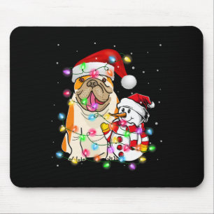Engelse Bulldog hond sneeuwman Santa Hat Lights Muismat