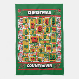 Engelse Bulldog Honden Countdown Kerst Advent Theedoek