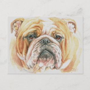 Engelse Bulldog Hondengezicht Aquarel Schilderij Briefkaart