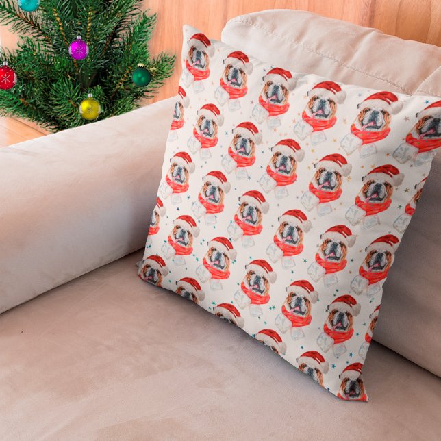 Engelse Bulldog Hondenras Kerstmis Kussen (Creator heeft geüpload)