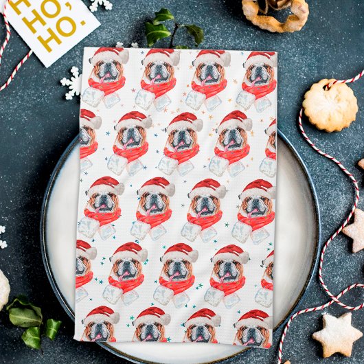 Engelse Bulldog Hondenras Kerstmis Theedoek
