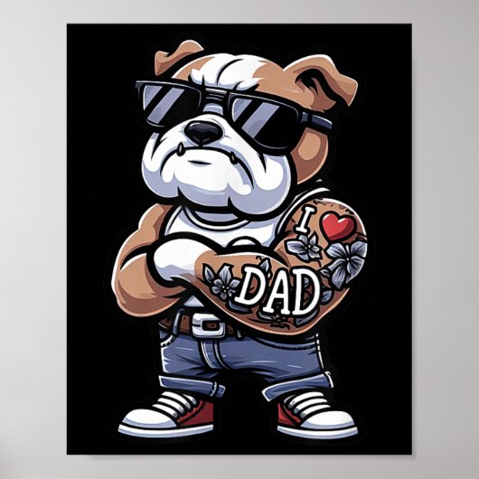 Engelse Bulldog I Love Dad Funny Dog Tattoo Poster (Voorkant)