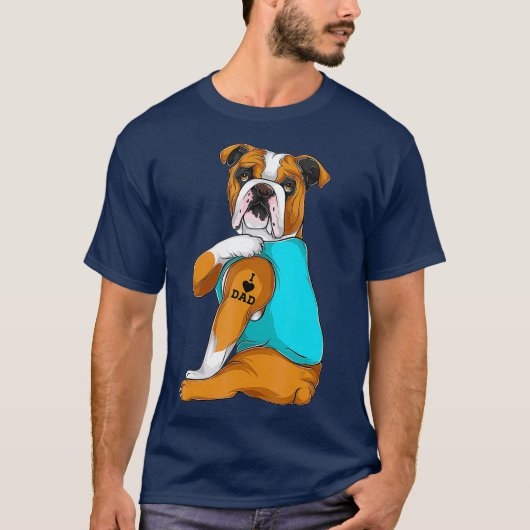 Engelse bulldog Ik hou van papa Tattoo kleding hon T-shirt (Voorkant)