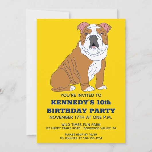 Engelse Bulldog Illustratie Aangepaste Verjaardags Kaart (Voorkant)