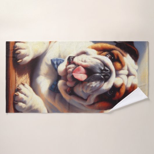  Engelse Bulldog Illustratie Badhanddoek (Badhanddoek)