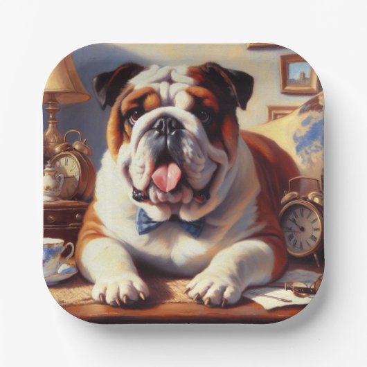 Engelse Bulldog Illustratie Papieren Bordje (Voorkant)