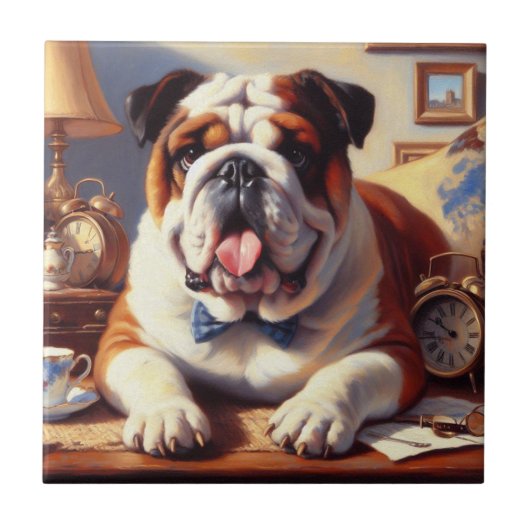  Engelse Bulldog Illustratie Tegeltje (Voorkant)