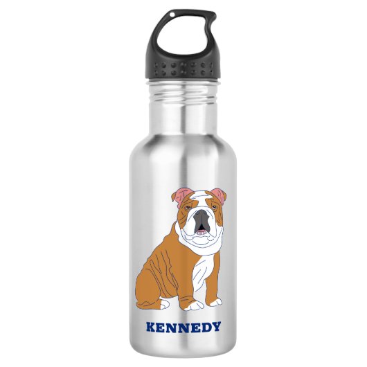 Engelse Bulldog Illustration Personalized Waterfles (Voorkant)