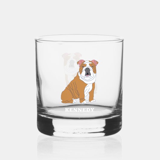 Engelse Bulldog Illustration Personalized Whisky Glas (Voorkant)