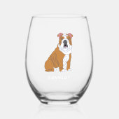 Engelse Bulldog Illustration Personalized Wijnglas Zonder Voet (Voorkant)