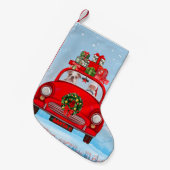 Engelse Bulldog In Auto Met Kerstman  Kleine Kerstsok (Voorkant (Hangend))
