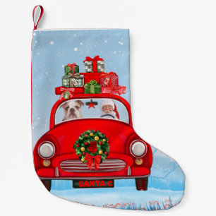 Engelse Bulldog In Auto Met Kerstman  Kleine Kerstsok