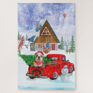 Engelse Bulldog In Besluitwagen Sneeuw Legpuzzel