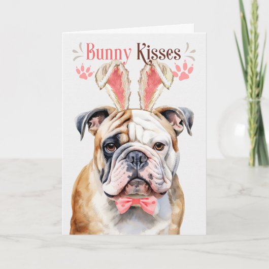 Engelse Bulldog in Bunny Ears for Paaster Feestdagen Kaart (Voorkant)