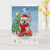 Engelse Bulldog in de sneeuw met kerstcadeaus  Kaart (Gele Bloem)