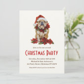 Engelse Bulldog in een Kerstmanhoed Honden Kerstfe Kaart (Staand voorkant)