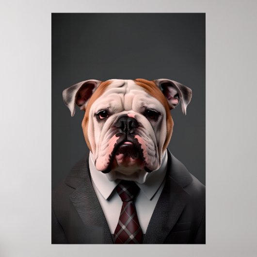 Engelse Bulldog in een Suit | Mijn Bulldog Boss Poster (Voorkant)