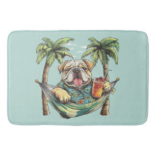 Engelse Bulldog in Hawaiaanse Top Badmat