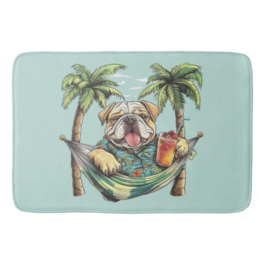 Engelse Bulldog in Hawaiaanse Top Badmat (Voorkant)