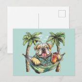 Engelse Bulldog in Hawaiaanse Top Briefkaart (Voorkant / Achterkant)
