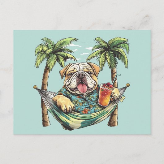 Engelse Bulldog in Hawaiaanse Top Briefkaart (Voorkant)