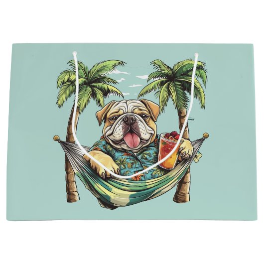 Engelse Bulldog in Hawaiaanse Top Groot Cadeauzakje (Voorkant)