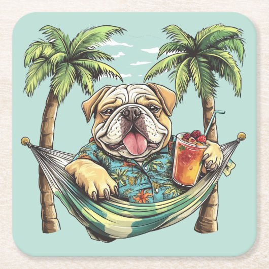 Engelse Bulldog in Hawaiaanse Top Kartonnen Onderzetters (Voorkant)