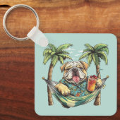 Engelse Bulldog in Hawaiaanse Top Sleutelhanger (Voorkant)