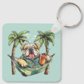 Engelse Bulldog in Hawaiaanse Top Sleutelhanger (Achterkant)